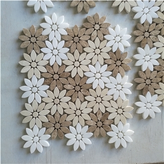 Colorful Mosaic Tiles Natural Marble Daisy Petal Background