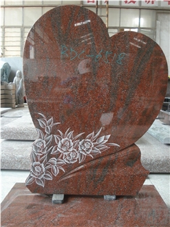 Pure Red Granite Heart Tombstone
