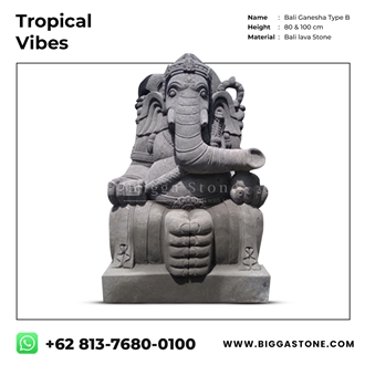 Sitting Ganesha Sculpture In Black Lava Stone