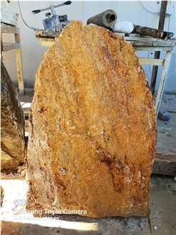 Gold Finch Travertine Boulder Headstone