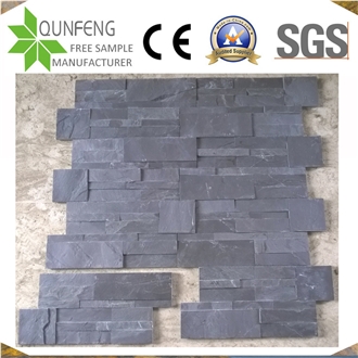 China Natural Split Glued Panel Black Slate Stone Veneer