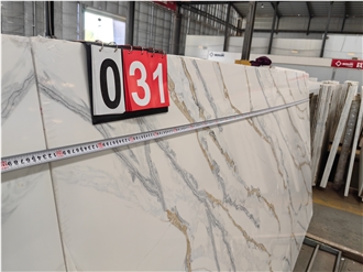 Super White Bookmatch 5066 Calacatta Fendy Slab Quartz Tiles