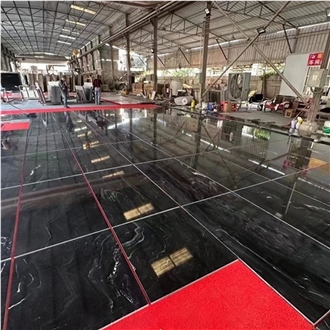 Brazil Titanium Black Granite Slabs With Gold Veins
