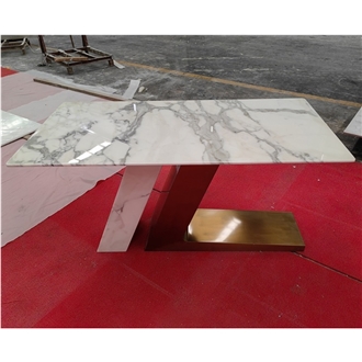 GOLDTOP Calacatta White Marble Square Table Tops For Hotel