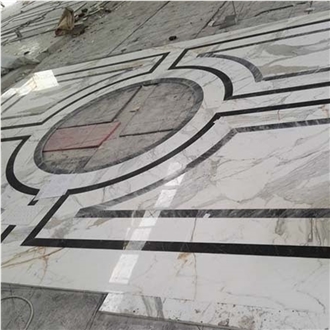 Statuario White Marble Waterjet Cut Inlayed Medallions