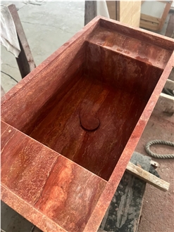 Red Travertine Sink With Vanity Bathroom Countertop