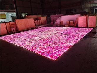 Backlit Pink Agate Semiprecious Stone Tiles For Flooring