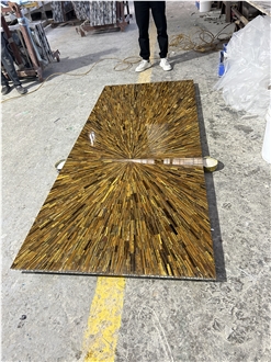 Natural Golden Tiger Eye Gem Stone Restaurant Table Tops