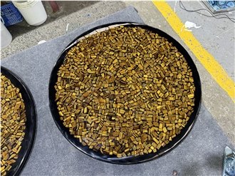 Polished Round Tiger Eye Gem Stone  Solid Surface Table Tops