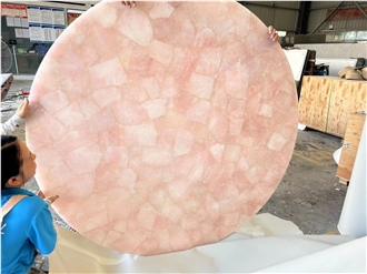 Round Pink Crystal Rose Quartz Solid Surface Table Tops