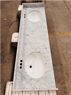 Bianco Carrara Marble Double Sink Bathroom Vanity Tops