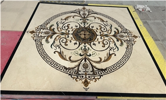 Crema Marfil Marble Floor Waterjet Medallions