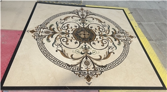 Crema Marfil Marble Floor Waterjet Medallions