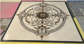 Crema Marfil Marble Floor Waterjet Medallions