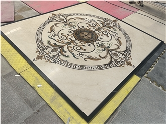 Crema Marfil Marble Floor Waterjet Medallions