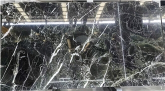 Verde Imperial Marble Dark Green Line Slab Pattern