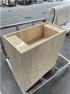 Beige Travertine Vanity Tops With Sink For Hotel Bathroom