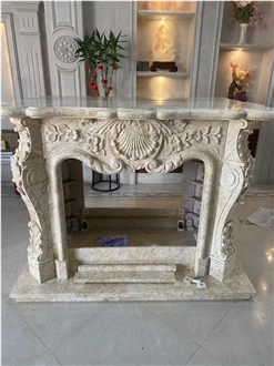 Natural Stone Drama Gold Marble Sculptured Fireplace Mantel
