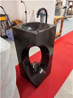 Nero Marquina Black Marble Freestanding Bathroom Wash Basin