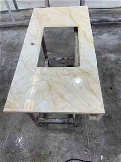 Prefab Golden Spider Marble Hotel Bathroom Countertop