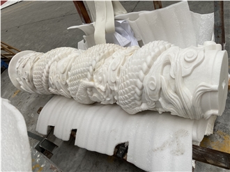 Jade White Marble Sculptured Temple Columns