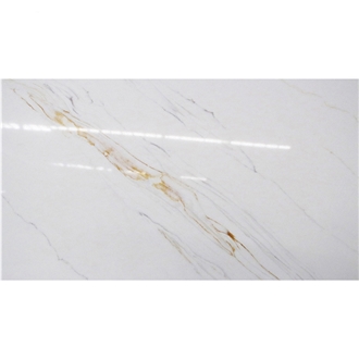 Artificial Marble Golden Stripe Calacatta Quartz Slabs