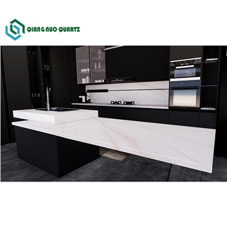 Artificial Marble Golden Stripe Calacatta Quartz Slabs