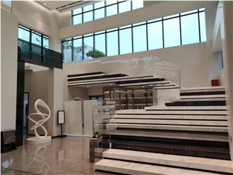 Classic Striped White Engineered Stone Terrazzo Floor Tiles
