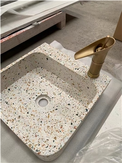 Colorful Colored Small Grain Terrazzo Washbasin Bathroom Sink