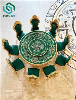 Green Malachite Semiprecious Stone Round Table Tops