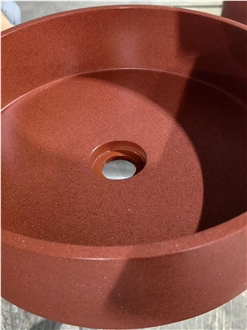 Red Cylindrical Terrazzo Hand Wash Artificial Stone Basin