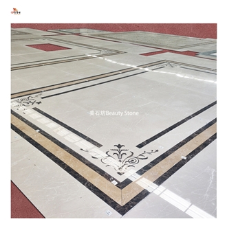 Beige Marble Inlay Medallion Waterjet Pattern Tiles