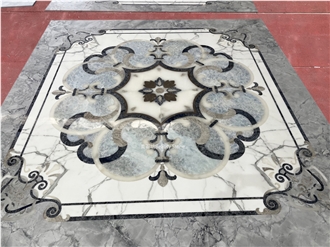 Calacatta Marble Waterjet Flooring  Inlay Medallion
