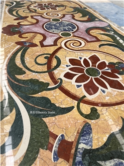 Golden Marble Luxury Pattern Inlayed Waterjet Medallions