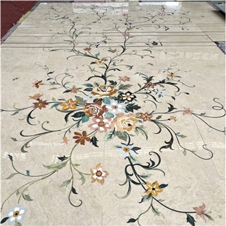 Interior Flower Living Room Flooring Waterjet Medallions