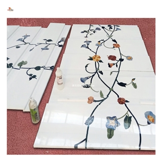 Marble Waterjet Flower Inlaid Pattern Stair Steps
