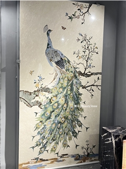 Peacock Wall Decoration Waterjet Cut Pattern Inlay Medallion