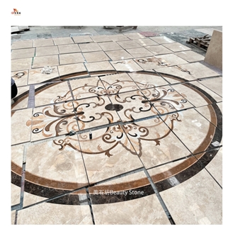 Round Flower Pattern Inlay Flooring Medallion Marble