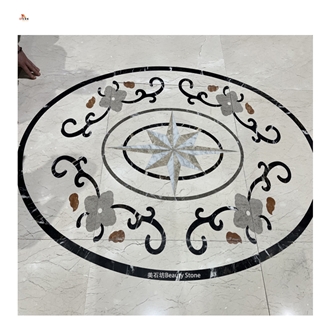 Simple Small Beige Marble Pattern Floor Medallions