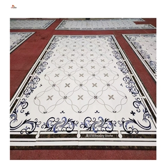 Sivec White Marble Inlay Waterjet Pattern Carpet Medallion