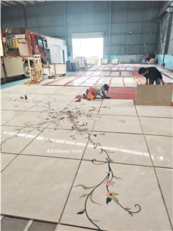 Villa Waterjet Flower Inlay Medallion Beige Marble