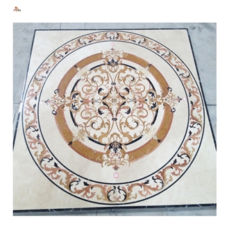 Waterjet Golden Cream Marble Square Carpet Floor Medallions