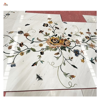 White Marble Flower Pattern Waterjet Panel Inlay Medallion
