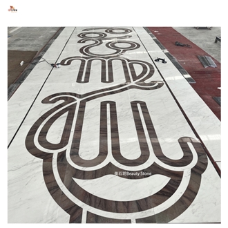 White Marble Line Design Waterjet Carpet Medallions