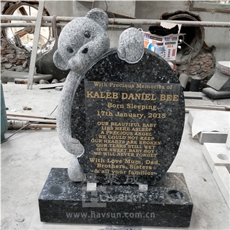 Bespoke Blue Pearl Granite  Teddy Bear Children Headstone