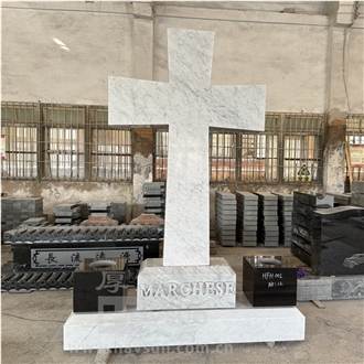 Bianco Carrara White Marble Cross Tombstone