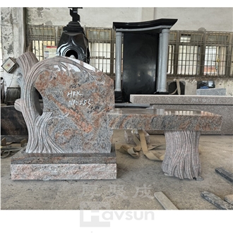 Different Granite Carved Tree  Headstone With Bench