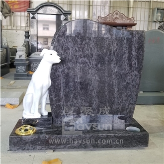 Puppy Dog Design Granite Upright Headstone