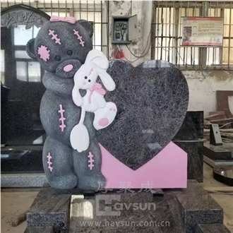 Teddy Bear Holding Bunny Heart Tombstone For Boy, Girls