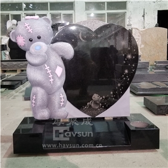 Teddy Bear With Heart Granite Children Headstone